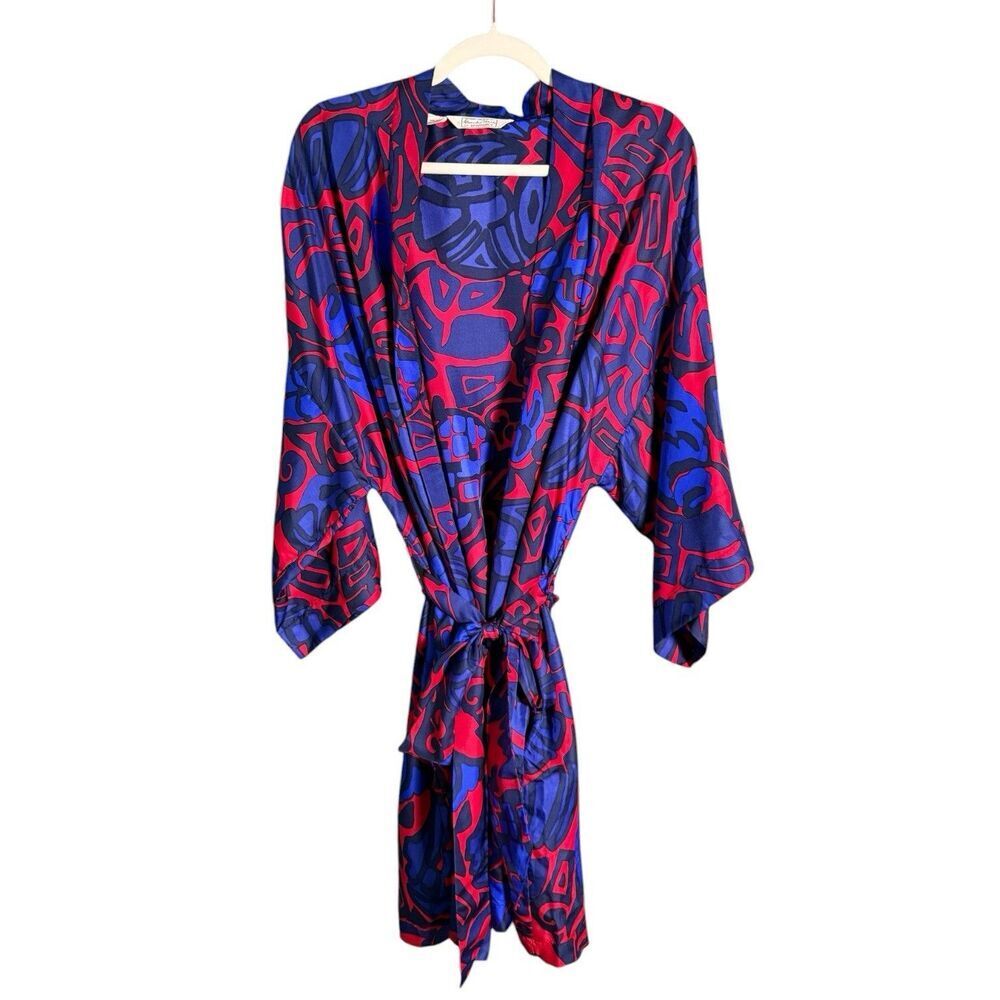 Vintage Alexander Shields for Hudson’s 100% Silk Abstract Kimono Wrap Robe OS